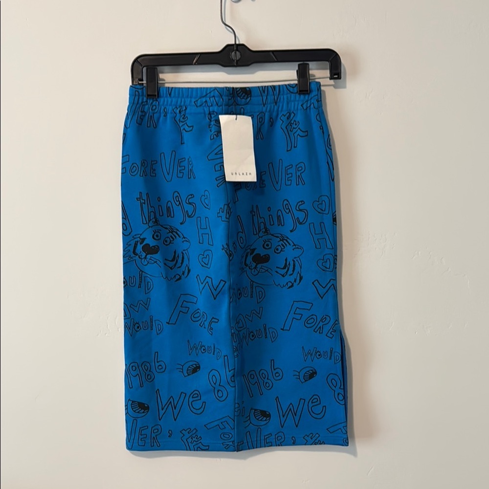 Blue Graphic Print Skirt - URLAZH